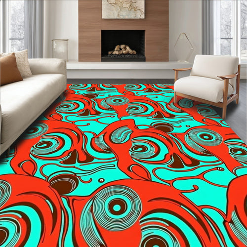 Abstract Spirals Turquoise Orange Rug