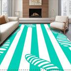 Bold Teal and White Curved Stripes Rug