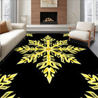 Golden Snowflake Black Background Rug