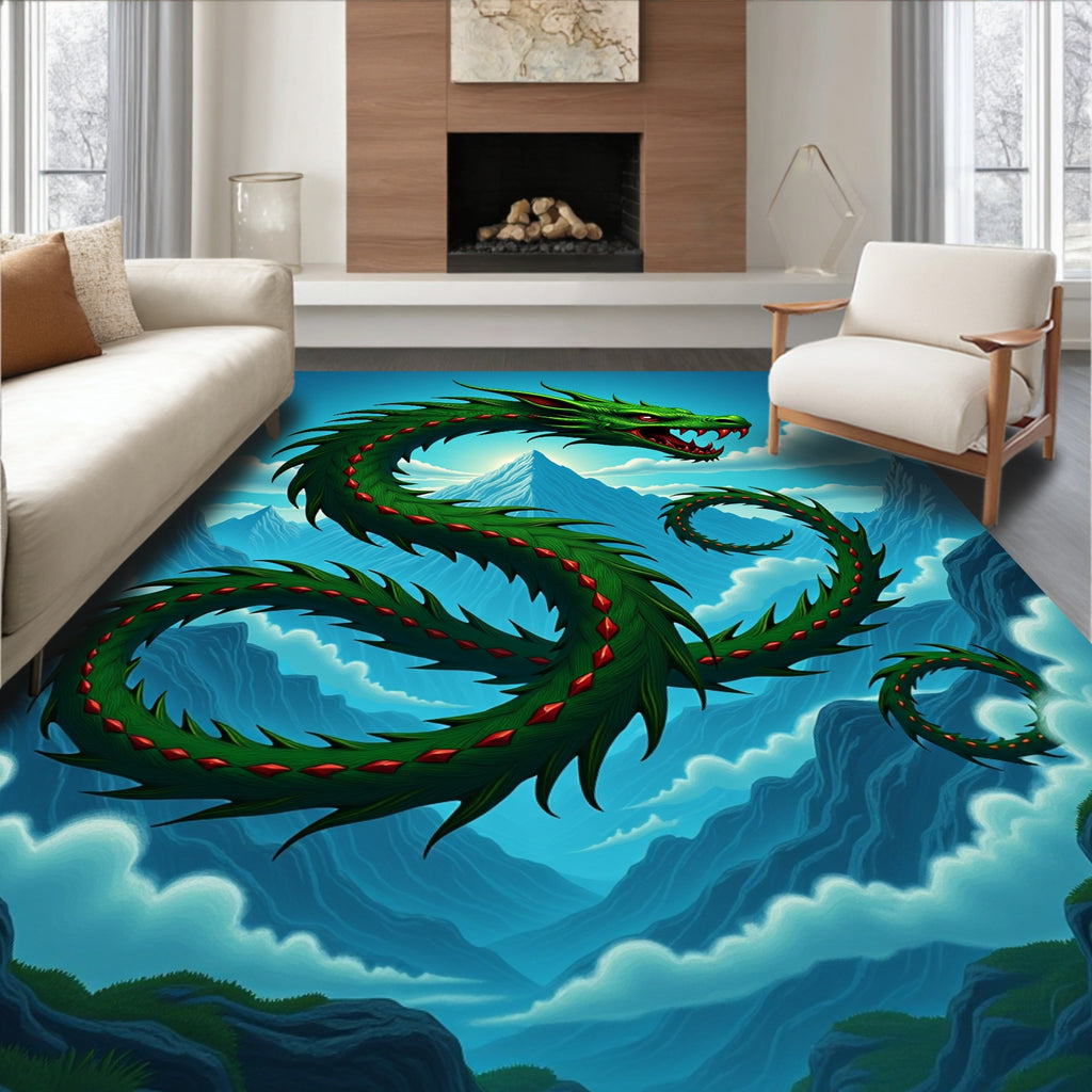Emerald Dragon Mountain Skyscape Rug
