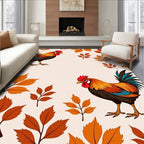 Fiery Rooster Autumn Leaf Border Rug