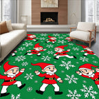 Green Festive Gnomes Snowflakes Rug