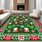 Red Green Christmas Figurines Snowflake Rug