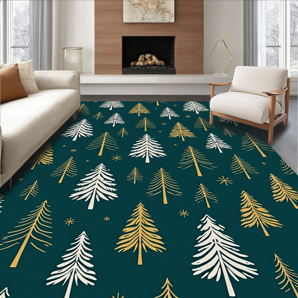 Evergreen Trees White Gold Rug
