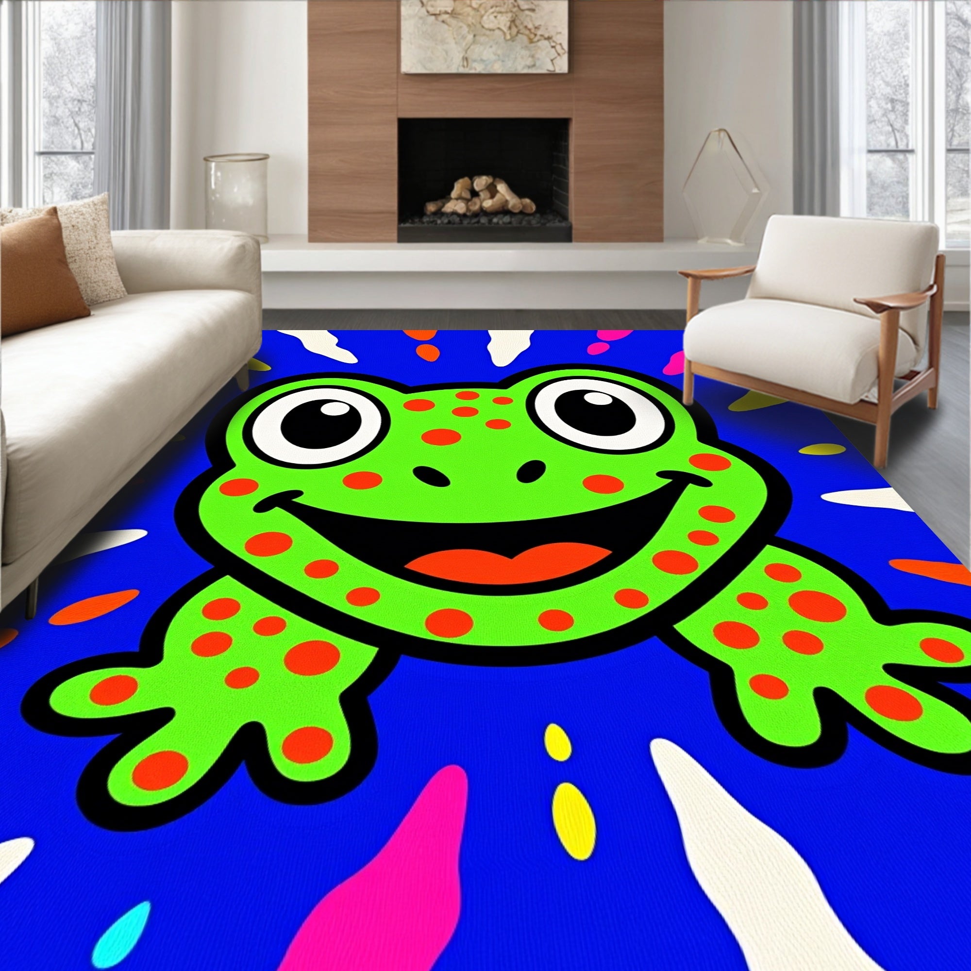 Bright Green Frog With Red Polka Dots Rug