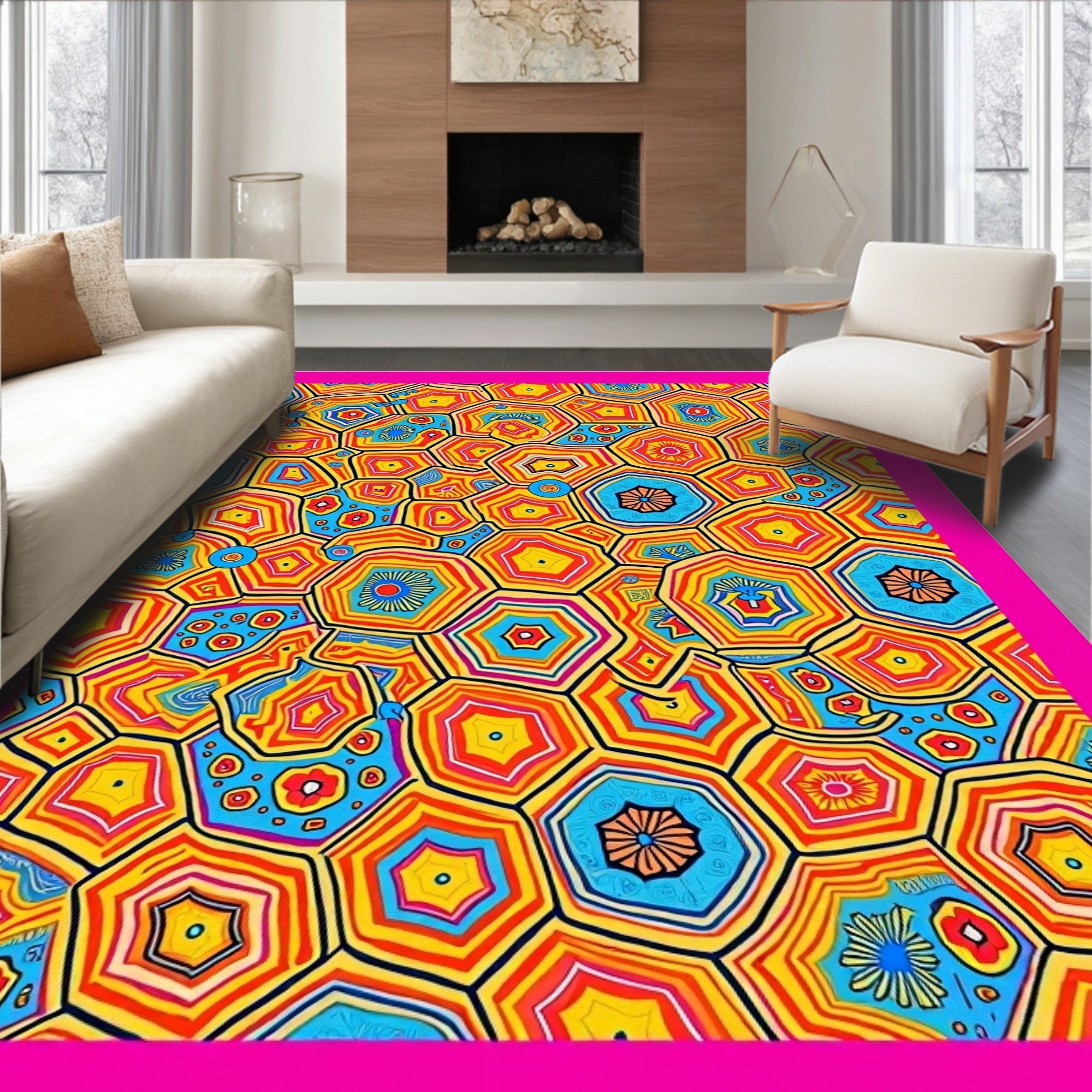 Vibrant Jumbo Hexagon Rainbow Rug