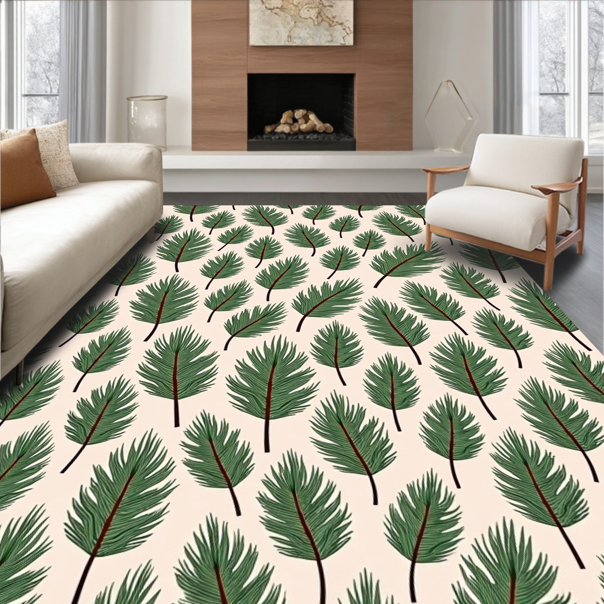 Green Feathered Palm Tropical Rug