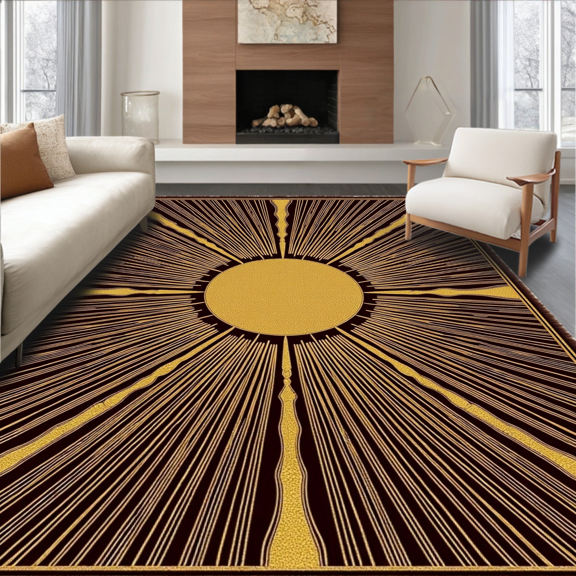 Golden Sunburst Dark Rays Rug