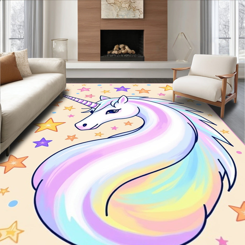 Pastel Unicorn Stars Swirl Rug