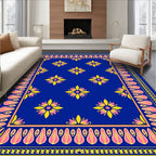 Vibrant Blue Yellow Pink Floral Medallion Rug