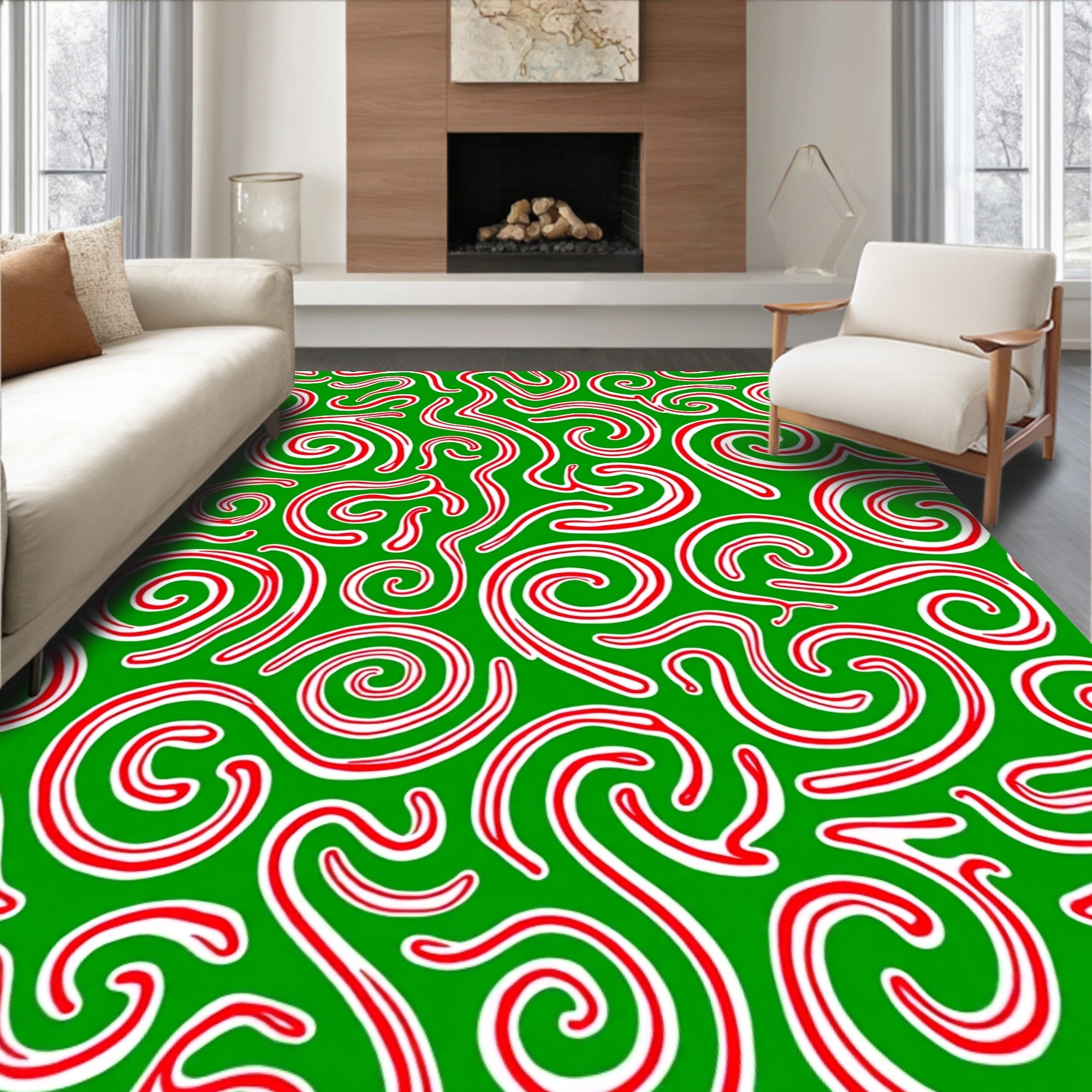 Green Red Swirl Holiday Candy Cane Rug