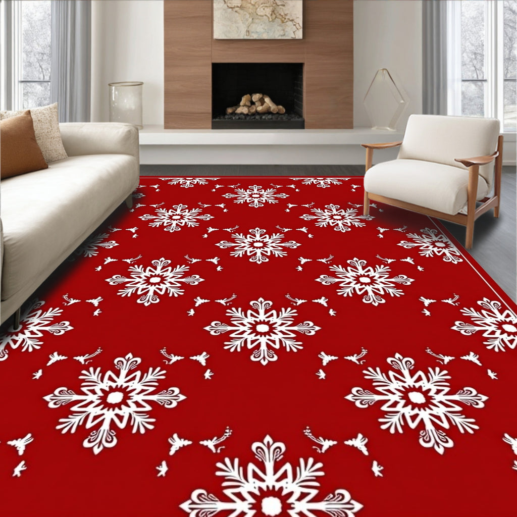 Red White Snowflake Holiday Charm Rug