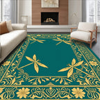 Golden Dragonfly Teal Border Rug