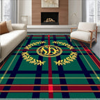 Green Red Navy Plaid Laurel Monogram Rug