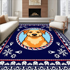 Golden Retriever Blue Snowflake Frame Rug