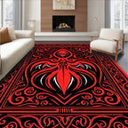 Crimson Red Skull Tribal Scrollwork Art Rug