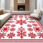 Red Snowflake Mandala Border Design Rug