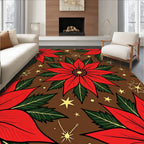Red Poinsettia Starry Brown Floral Rug