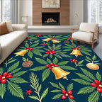 Festive Gold Bells Holly Berries Rug