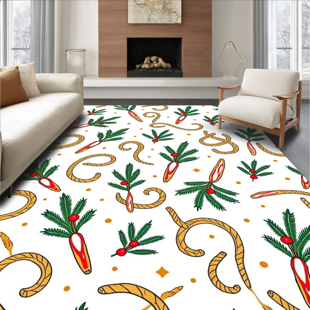 Red Candy Cane Evergreen Sprig Scatter Rug