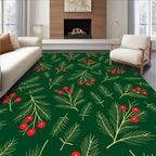 Festive Green Pine Berry Sprig Rug
