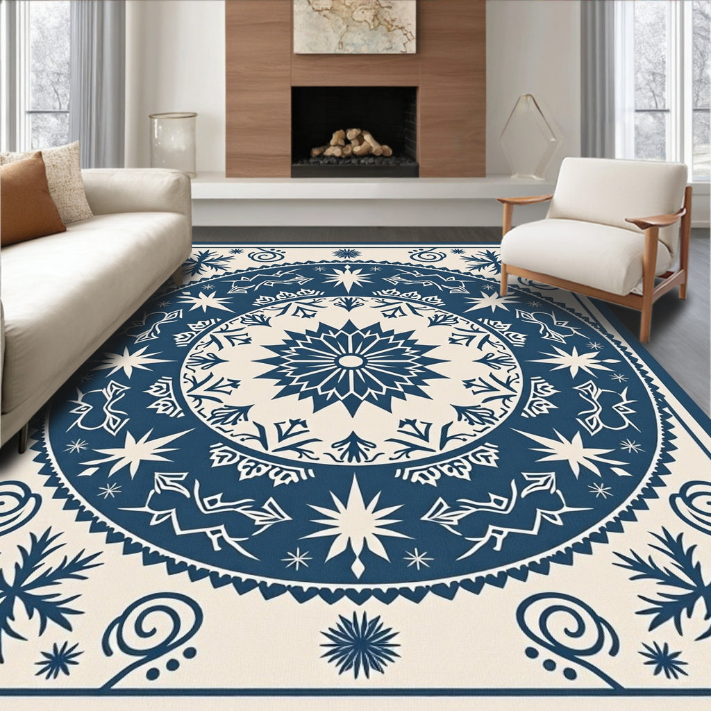 Midnight Blue Starburst Mandala Rug