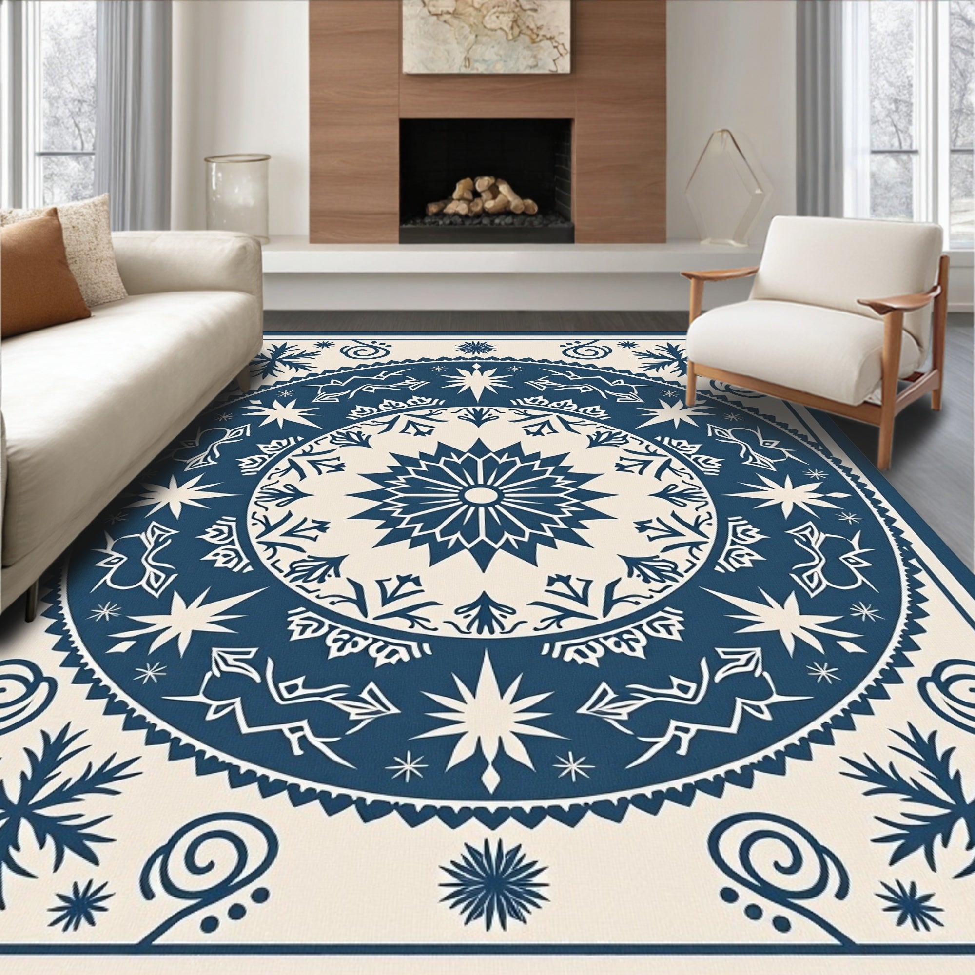 Midnight Blue Starburst Mandala Rug