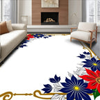 Red Blue Floral Accent Border Rug