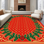 Crimson Red Floral Vine Border Rug
