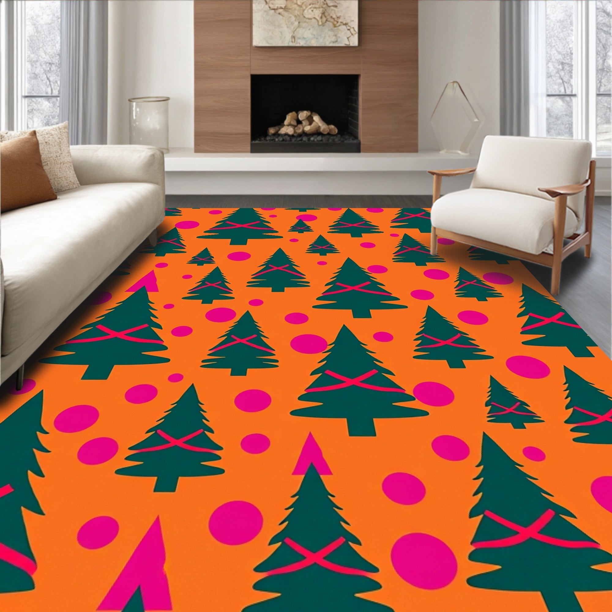 Whimsical Christmas Trees and Dots Rug