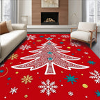 Red Christmas Tree Snowflakes Stars Rug