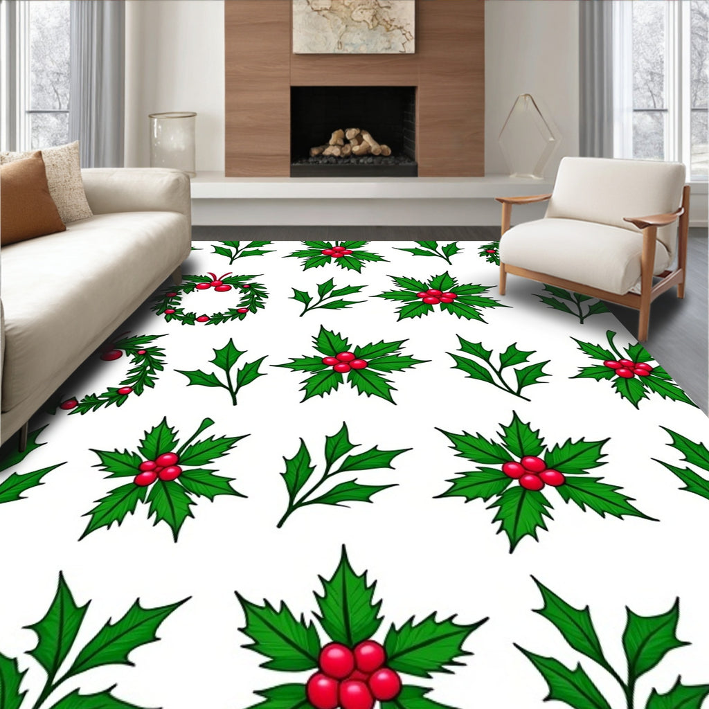 Green Holly Berry Wreath Garland Rug