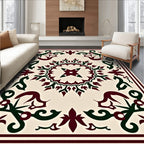 Deep Burgundy Emerald Scroll Medallion Rug