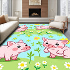 Pink Piglet Garden Floral Scene Rug