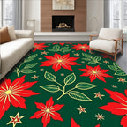 Festive Red Poinsettia Floral Vine Rug