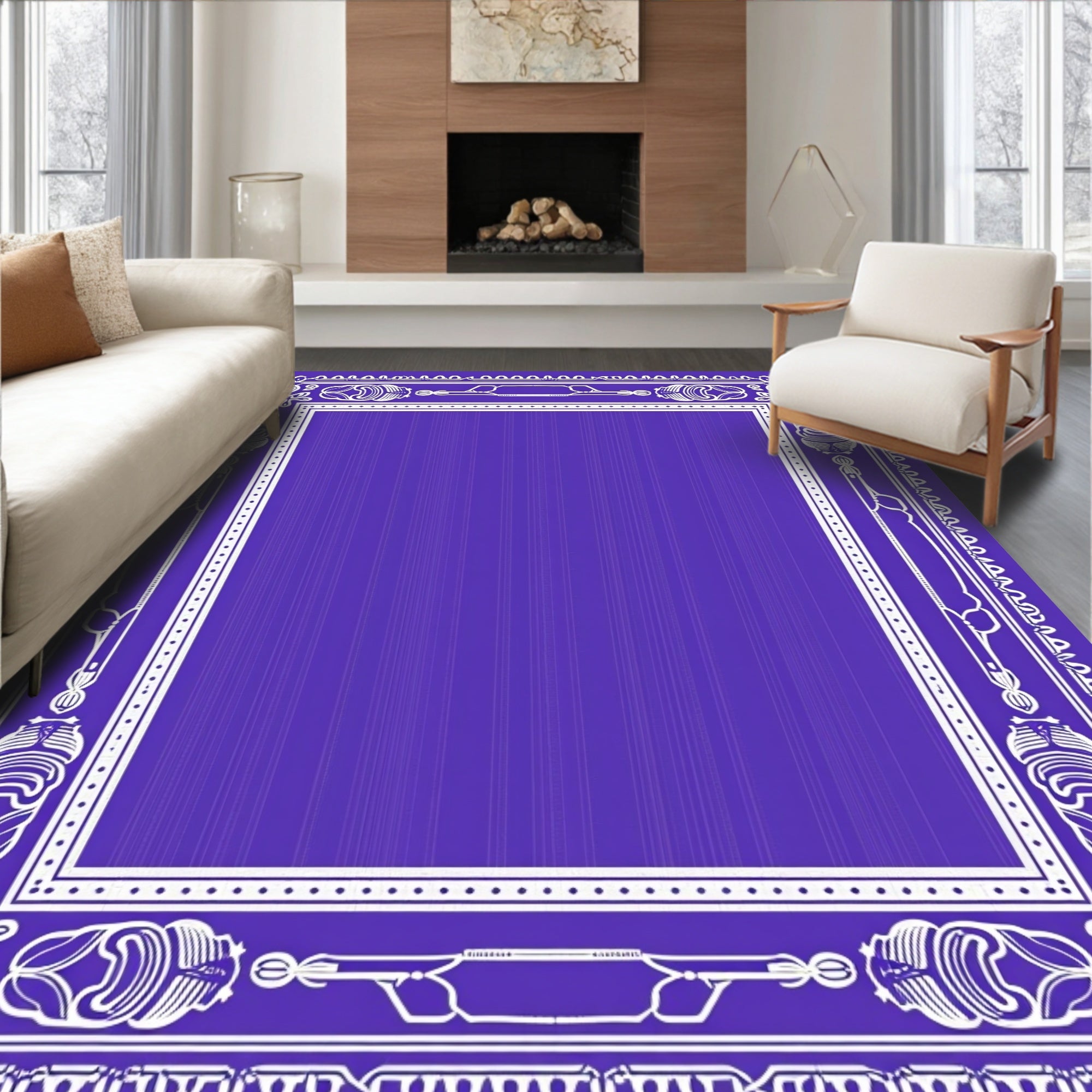 Classic Indigo Ornamental Border Rug