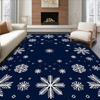 White Snowflakes On Navy Blue Rug