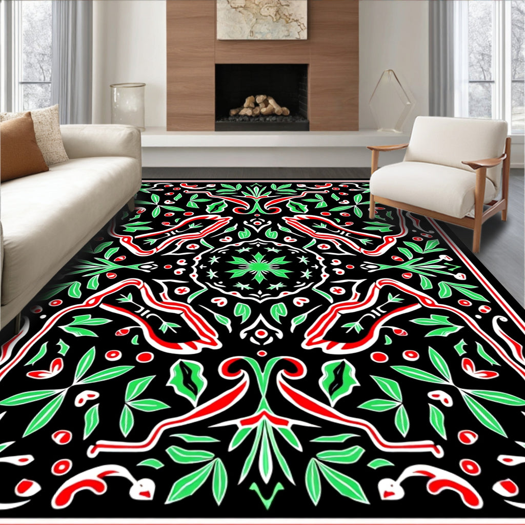 Crimson Green Foliage Medallion Rug