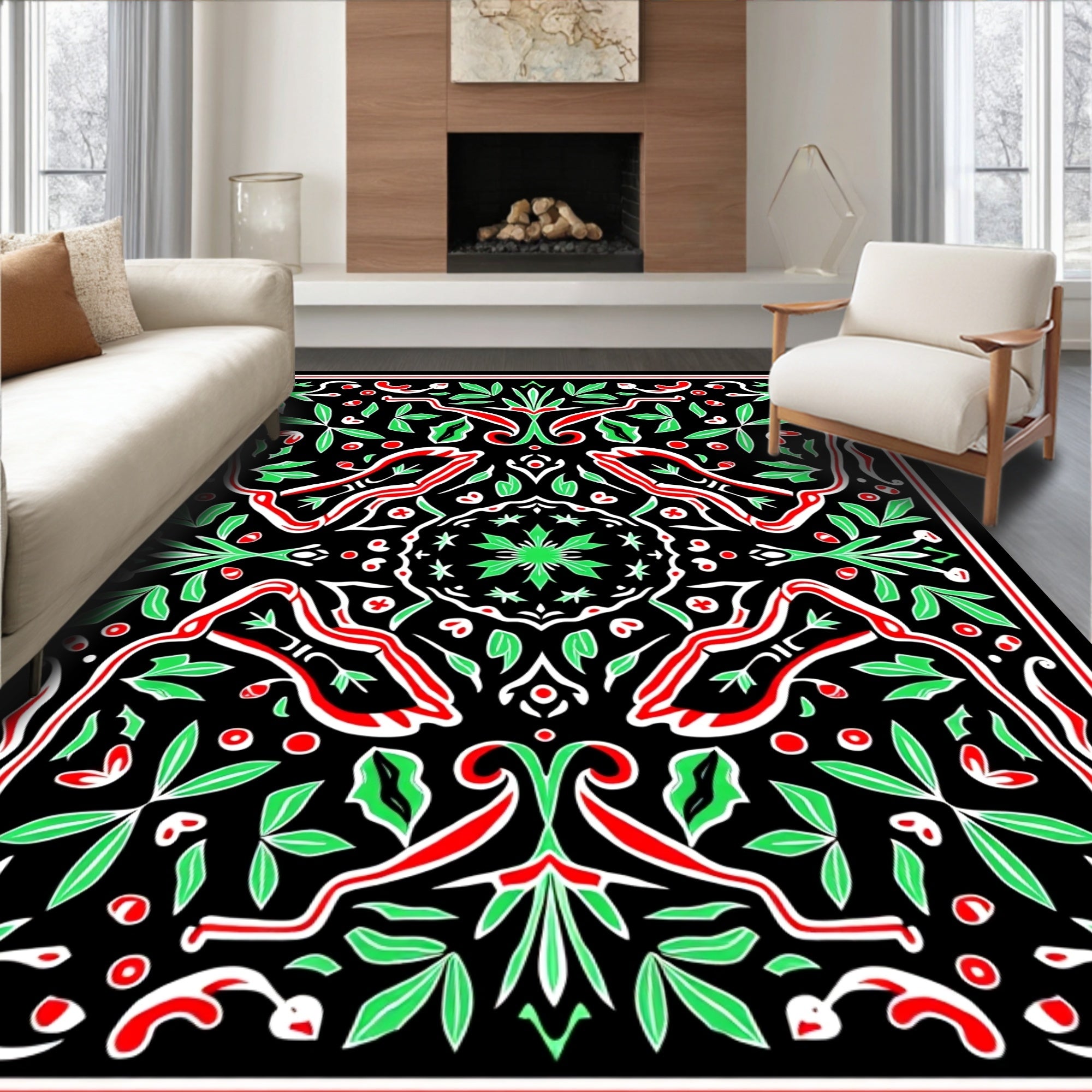 Crimson Green Foliage Medallion Rug