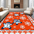 Orange Snowman Snowflake Christmas Border Rug