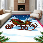 Rustic Sleigh Red Garland Snow Trees Rug