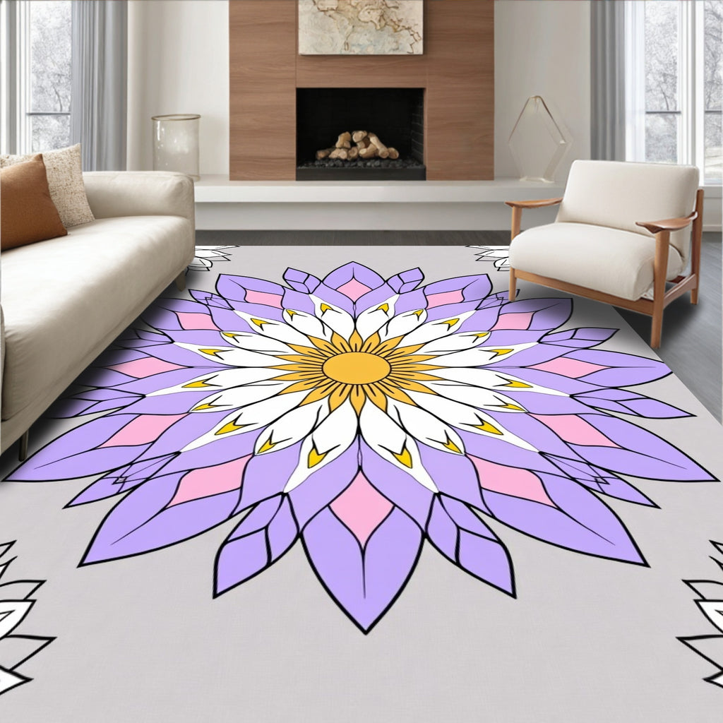 Pastel Purple White Floral Sunburst Rug