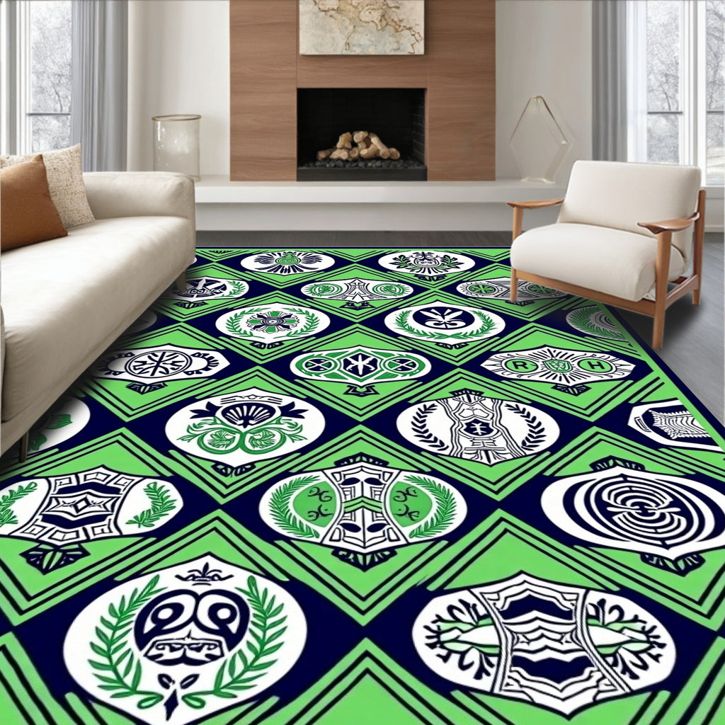 Emerald Navy Oval Emblem Medallion Rug