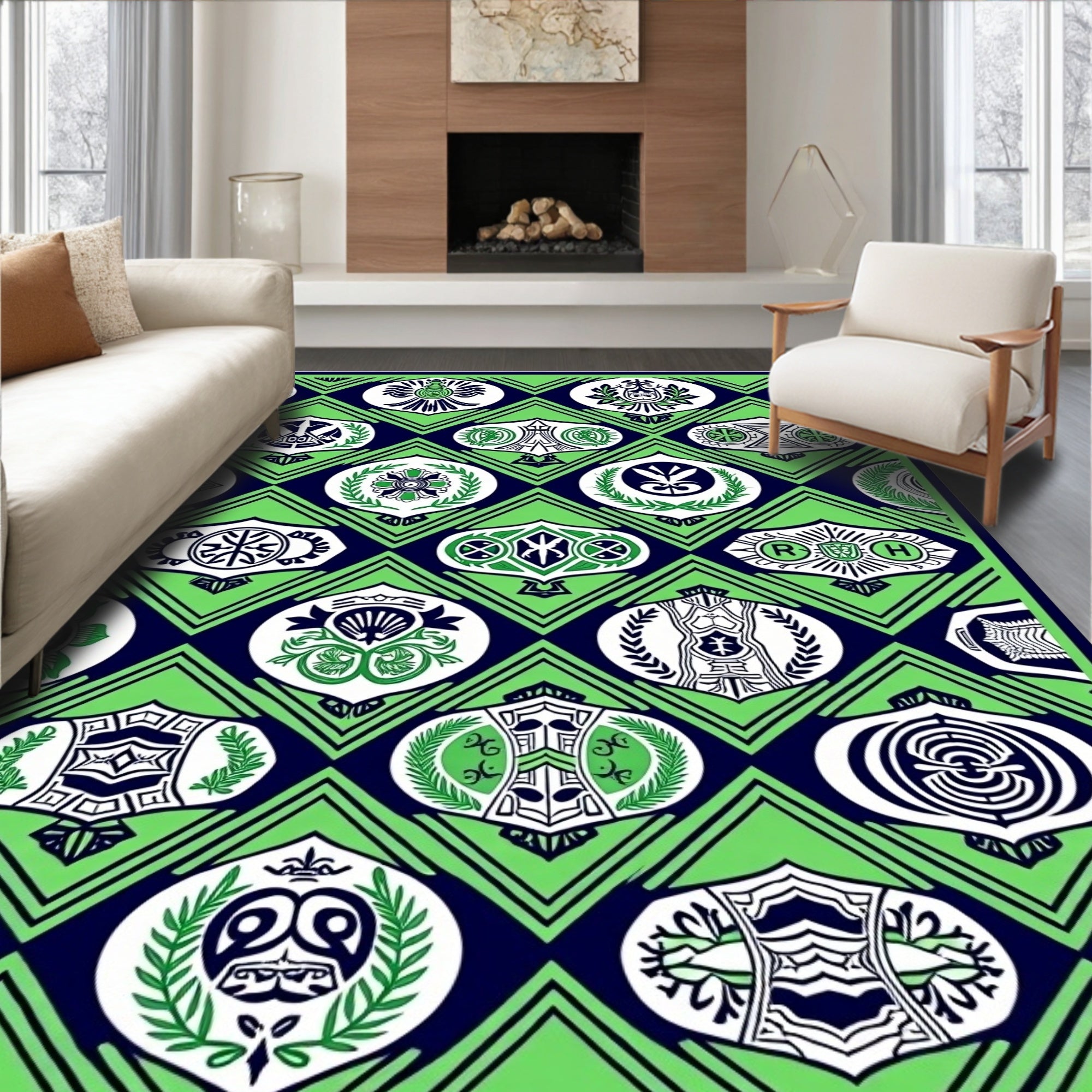 Emerald Navy Oval Emblem Medallion Rug