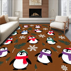 Charming Penguin Snowfall Brown Holiday Rug