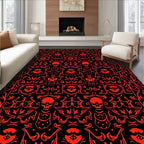 Bold Red Skull Floral Symmetry Rug