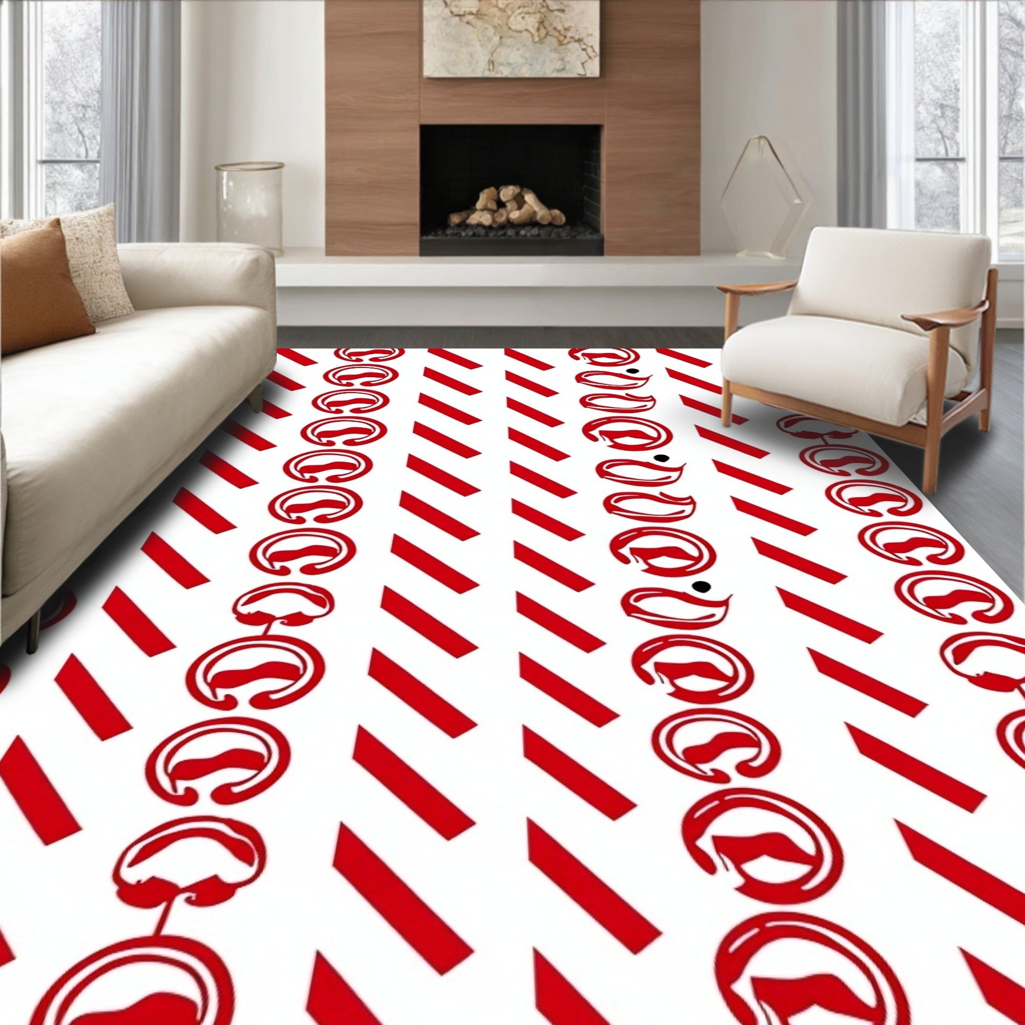 Crimson Red Abstract Stripe Medallion Rug