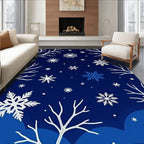 Deep Blue Winter Snowflake Tree Scene Rug