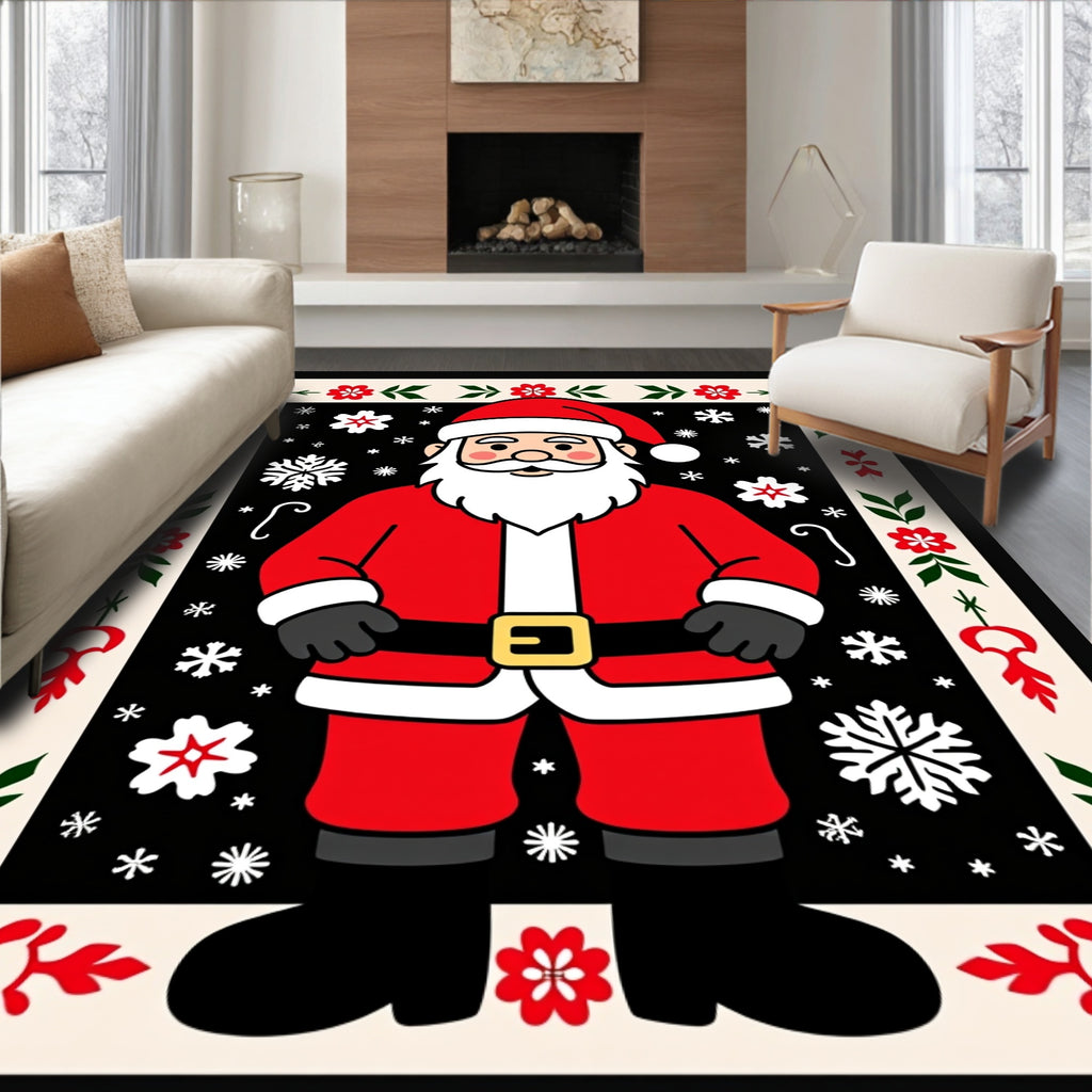 Festive Santa Claus Snowflakes Border Rug