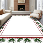 Dark Green Red Floral Border Rug